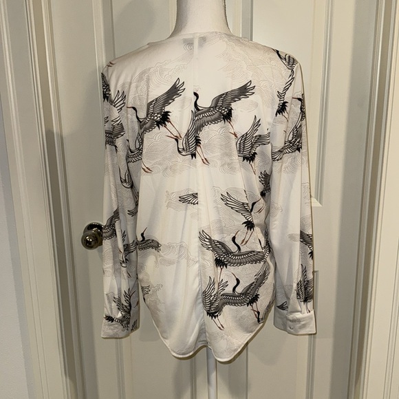 Ann Taylor Factory Flying Cranes V-neck Long-Sleeve Blouse, Size LP - Picture 3 of 10